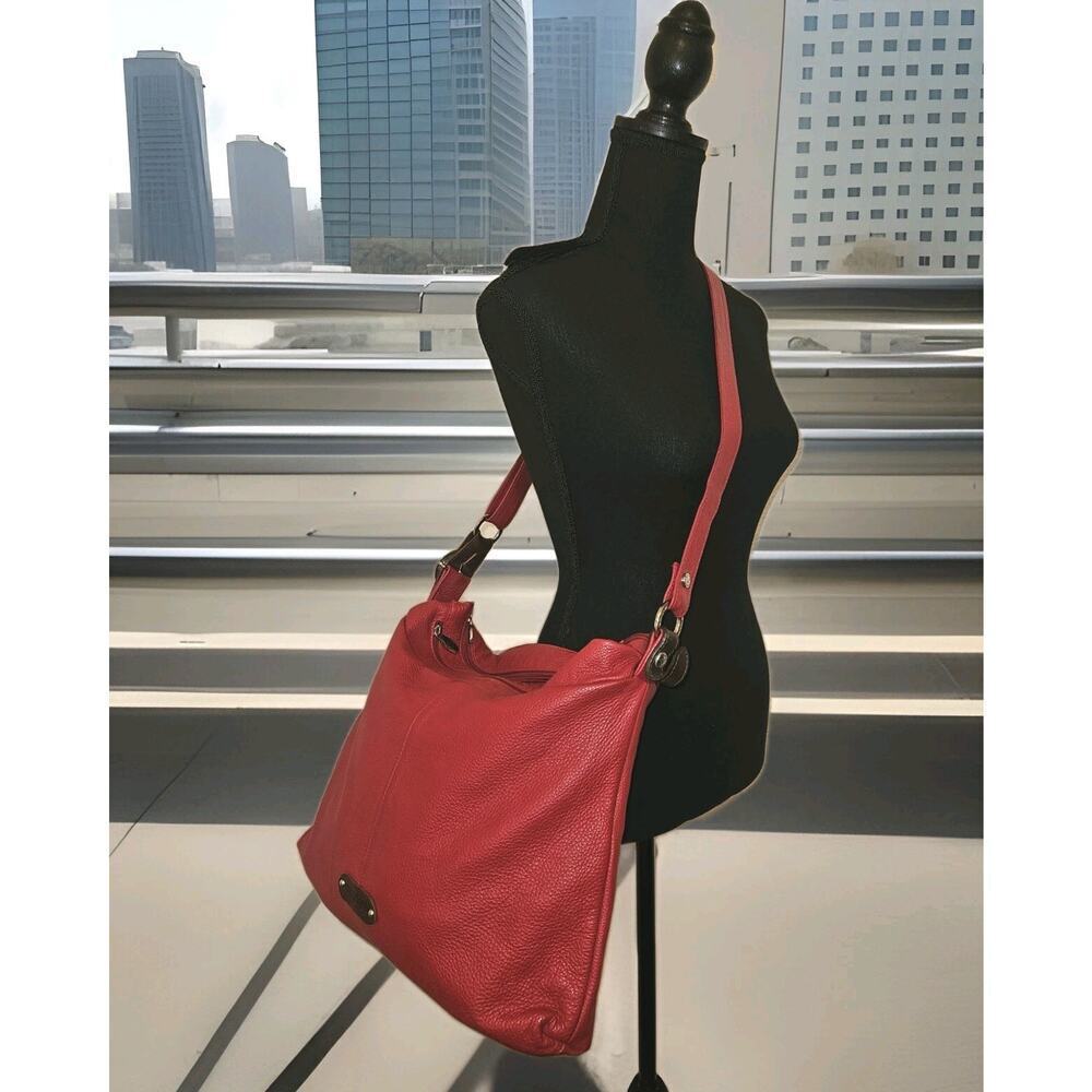 Valentina Made In Italy Red Pebbled Leather Hobo Handbag 15x15